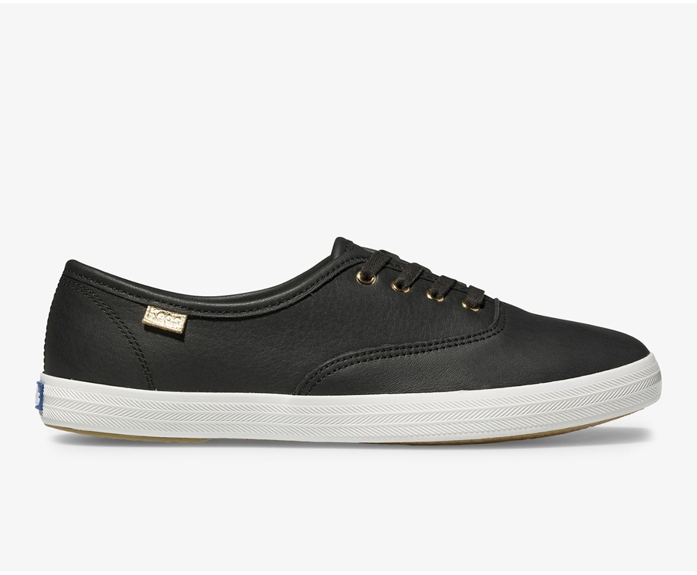 Basket Keds Femme Noir - Champion Luxe Cuir - 136-XWJHFQ